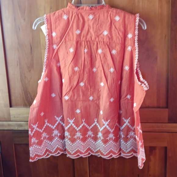 Sundance, cotton, embroidered,  sleeveless blouse with beautiful eyelet, PXL - Picture 7 of 9